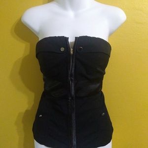 Ex cond. NEVER Bebe black zip up flared corset SM